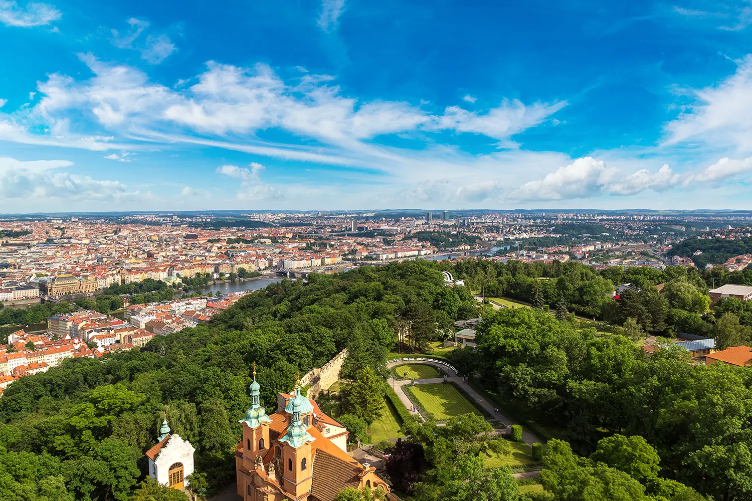 Beautiful view over Prague from Petrin Tower