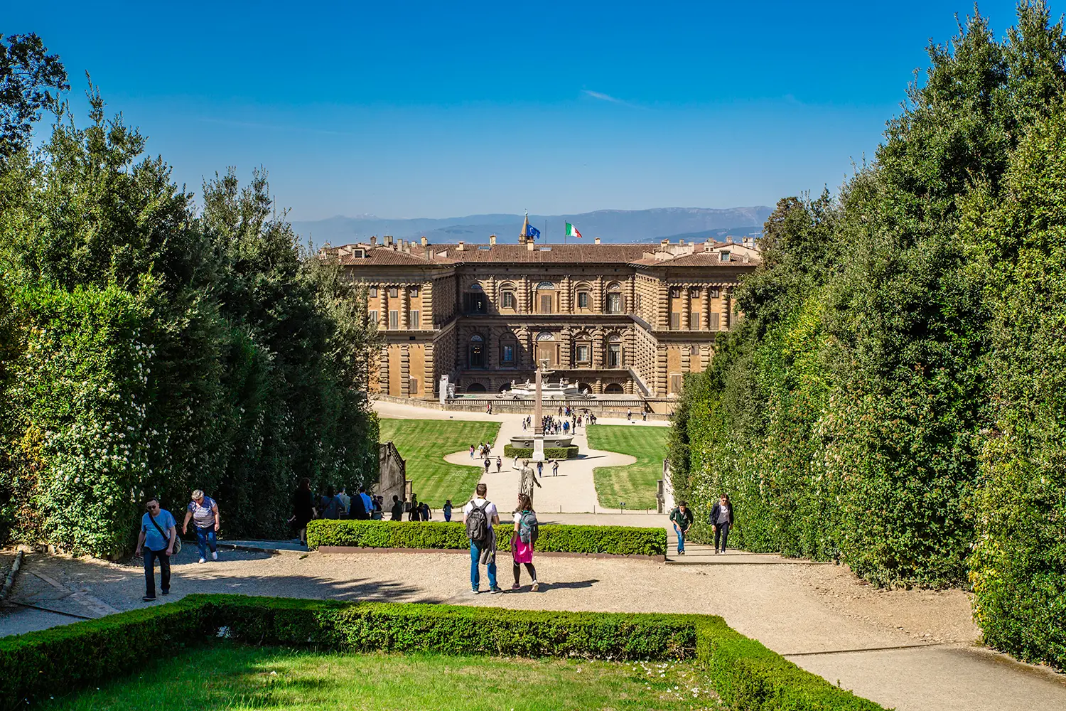 Tourists in Wonderful Boboli Gardens in Florence, Italy