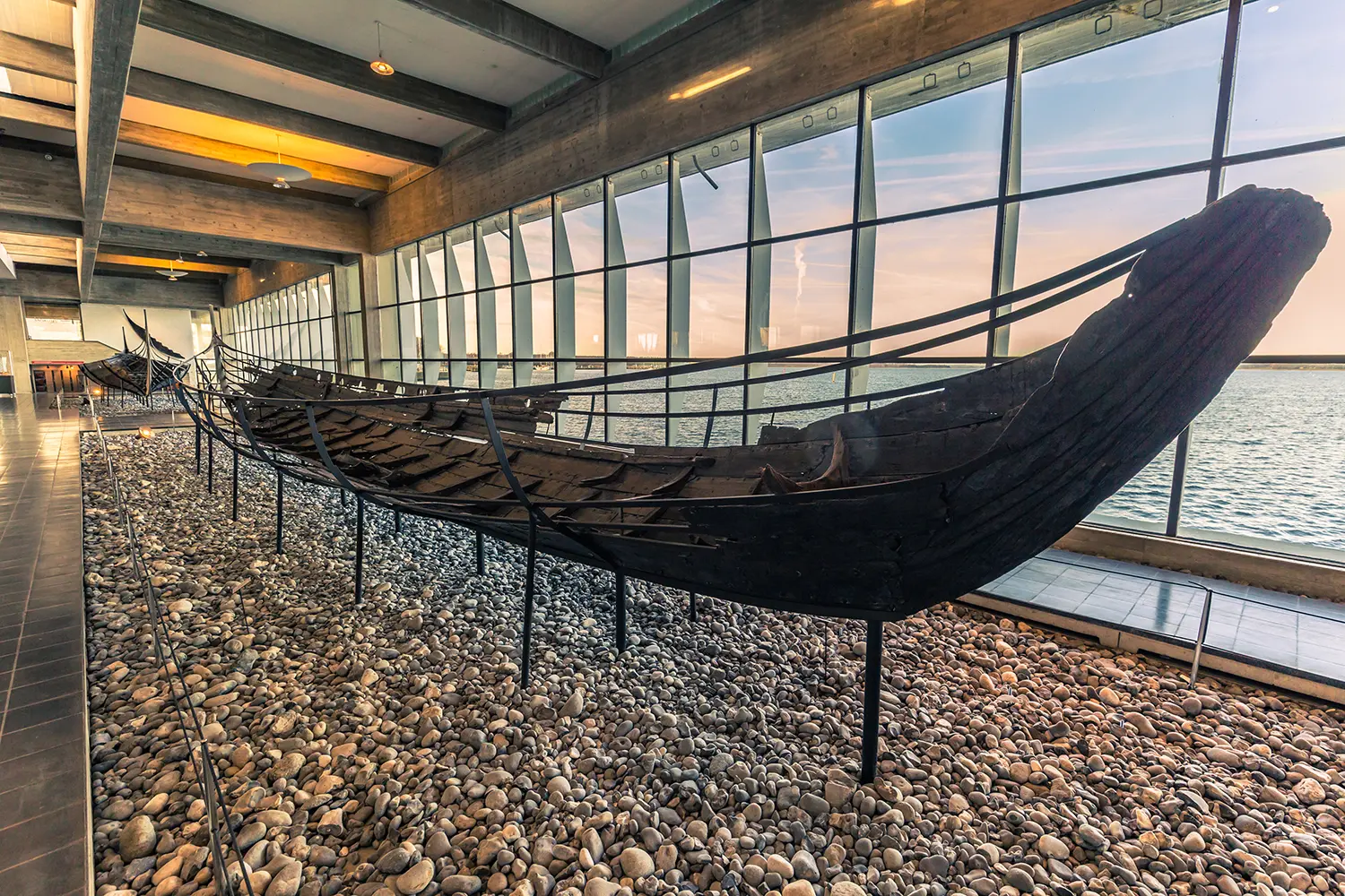 A Viking ship inside the Viking Ship Museum of Roskilde, Denmark